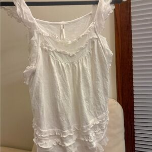 Anthro Women’s White Ruffle Tank Top